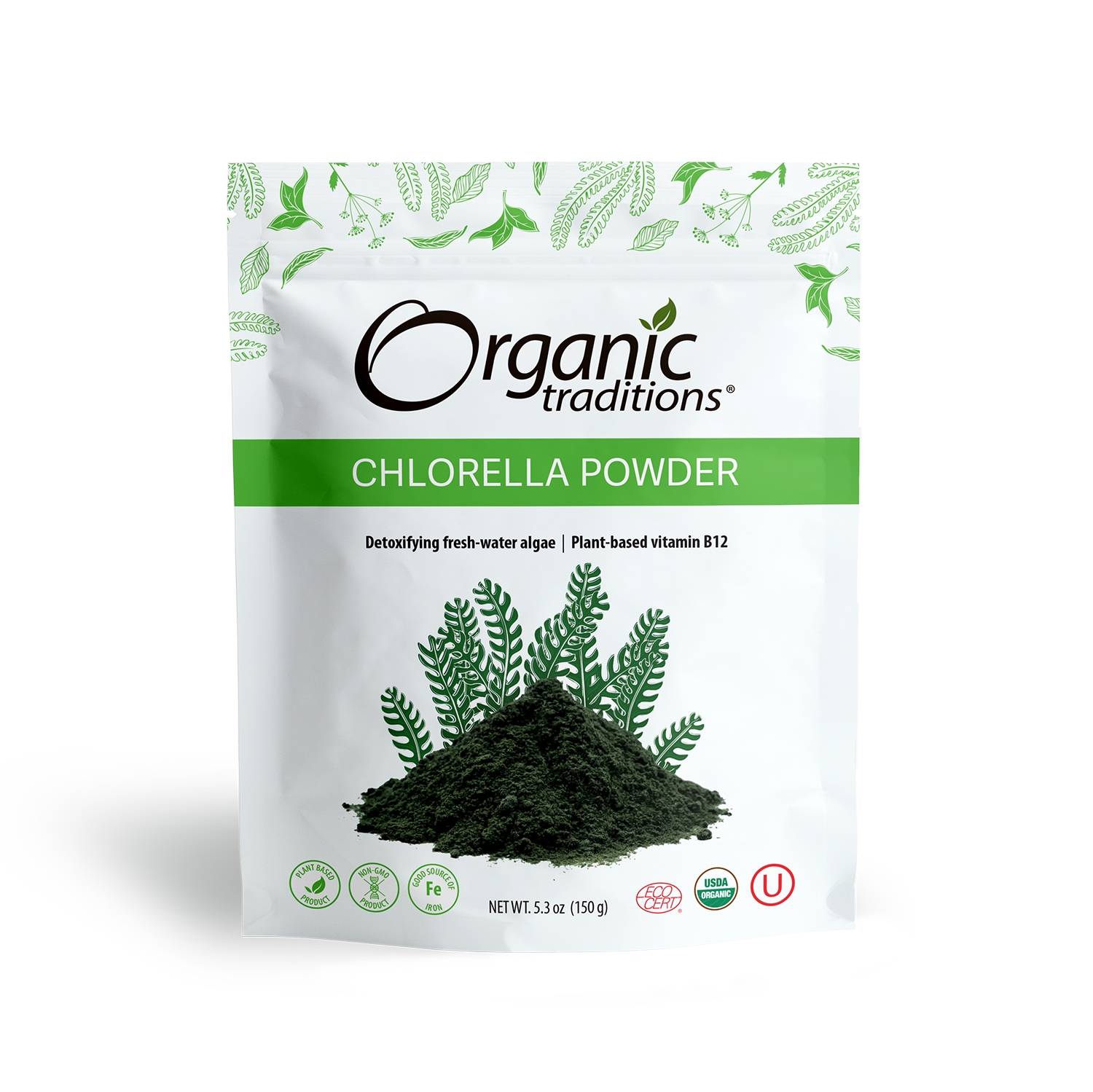 organic traditions chlorella powder front of bag image