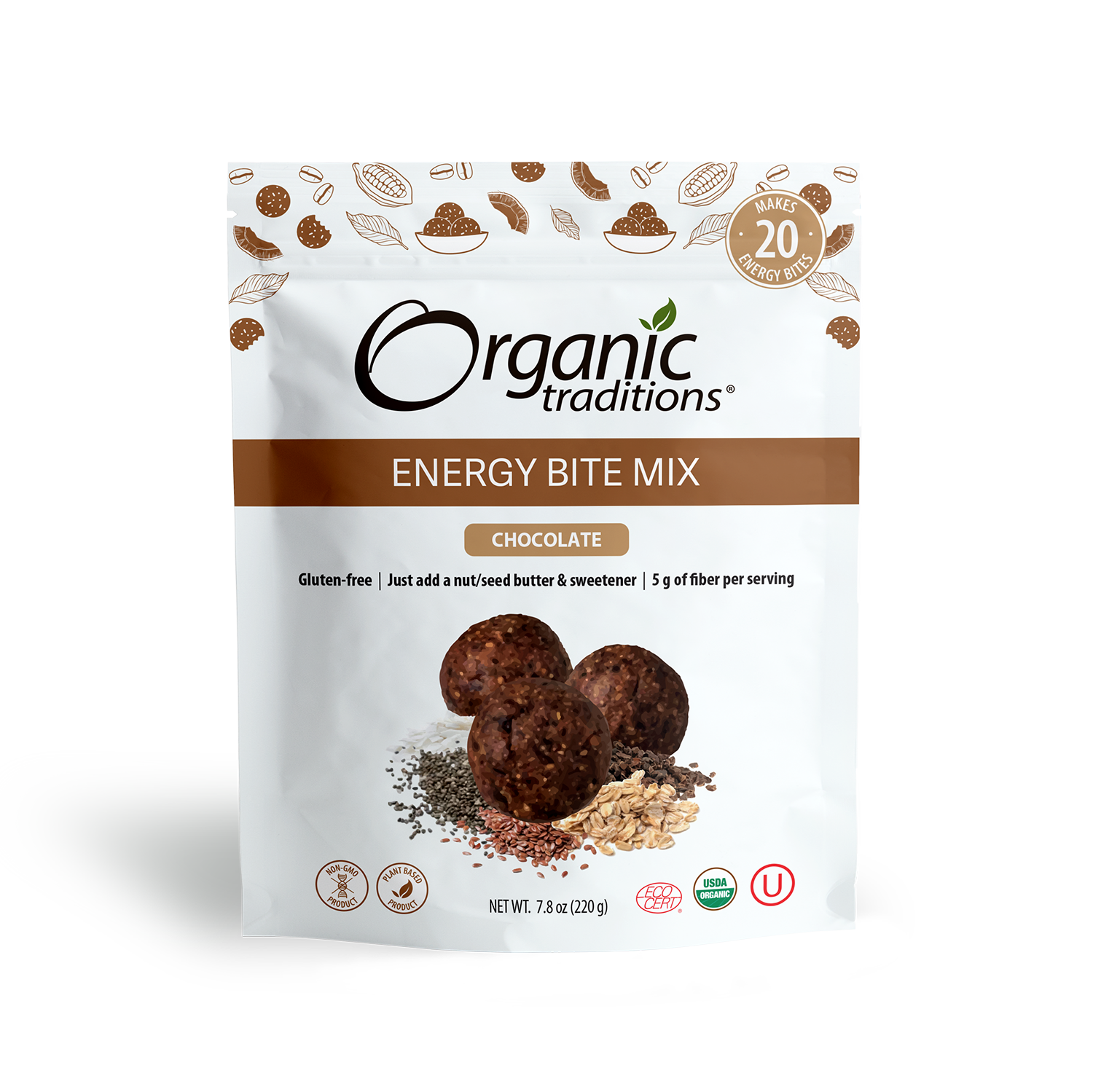 organic traditions chocolate energy bite mix front of bag image