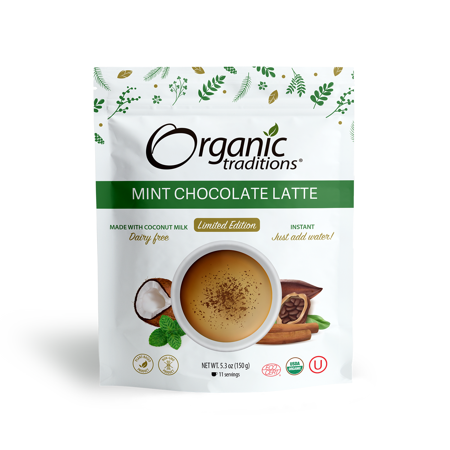 organic traditions mint chocolate latte front of bag image
